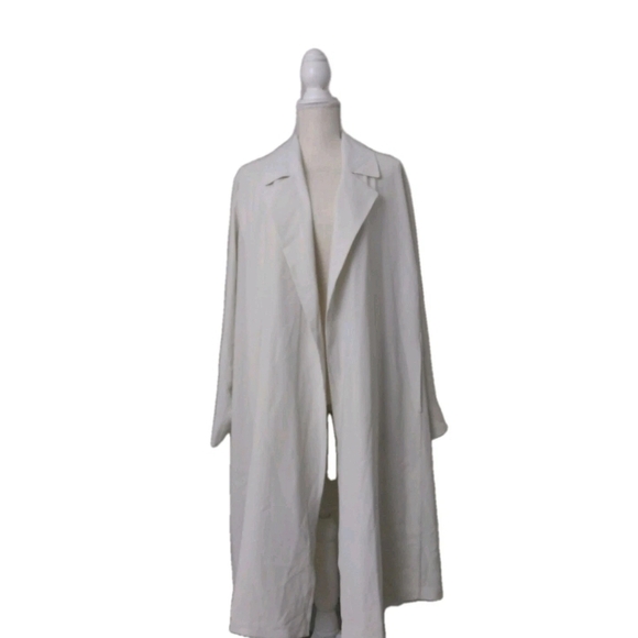 Eileen Fisher Georgette Crepe Silk Trench Coat Ivory Pockets Women's Size M - Picture 3 of 7